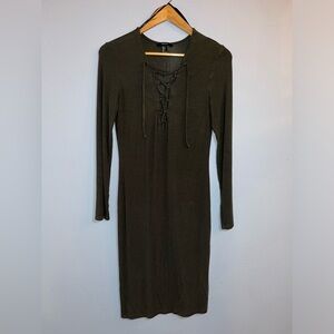 Forever 21 Body Con Midi Lace-Up Dress Olive Size Large